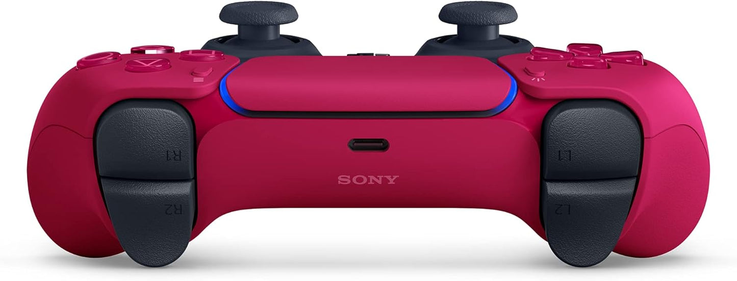 Close-up of DualSense PS5 touchpad and light bar Cosmic Red controller