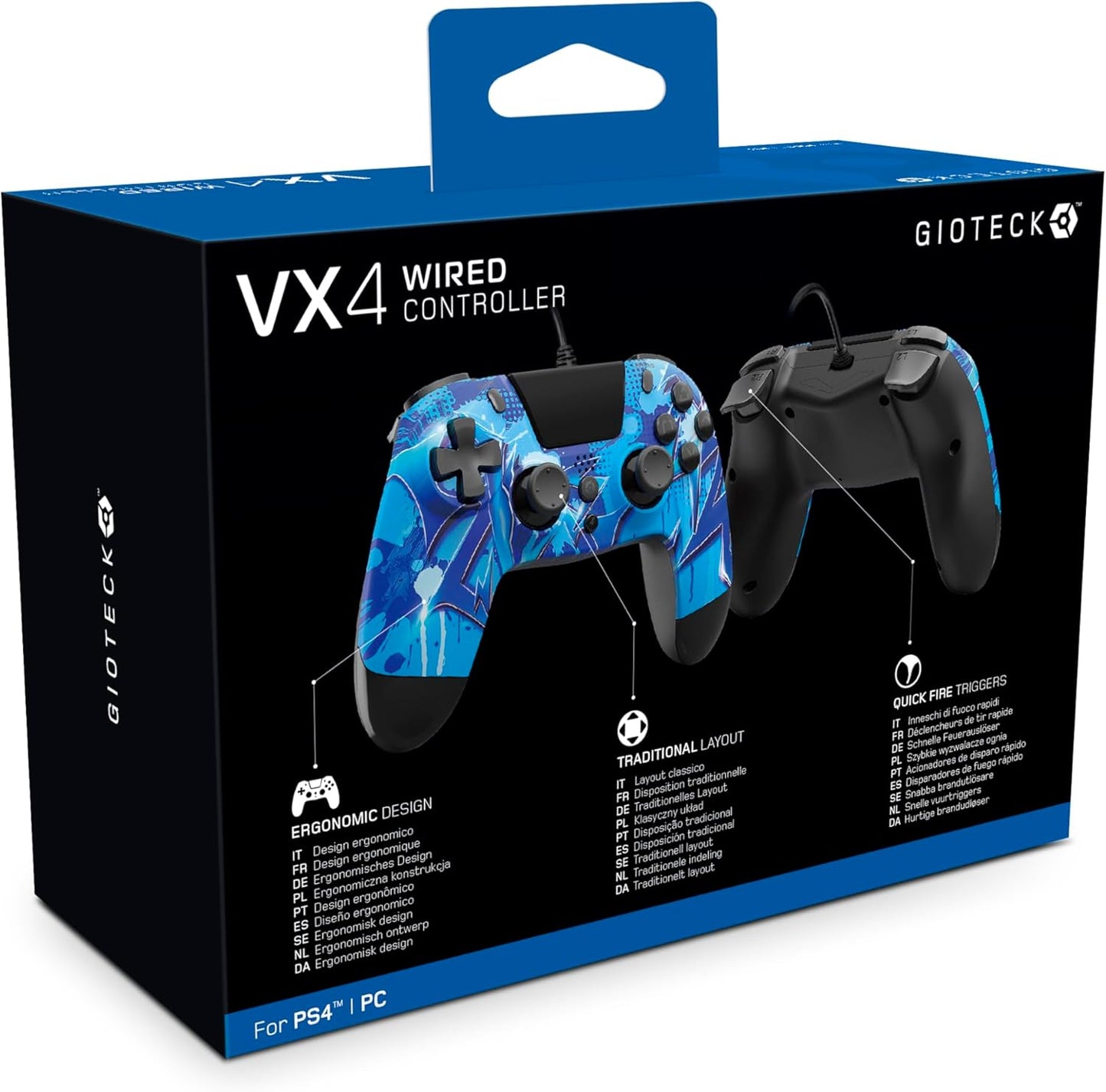 Gioteck VX4 Electric Blue Wireless PS4 Controller box packaging