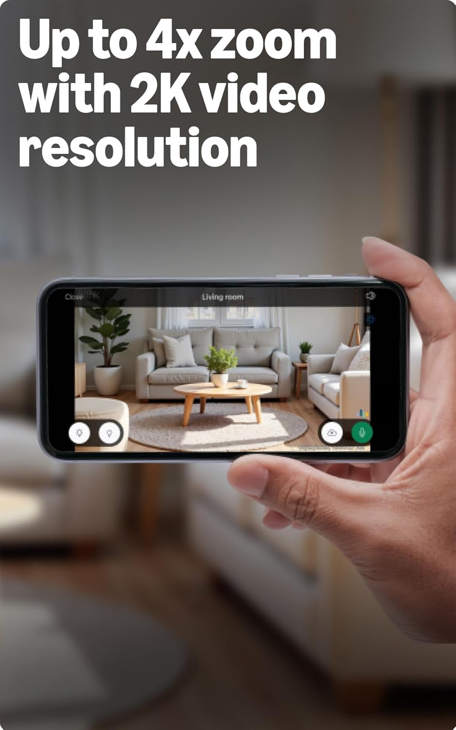 Close-up of Blink Mini 2K+ camera lens showing 2K resolution badge