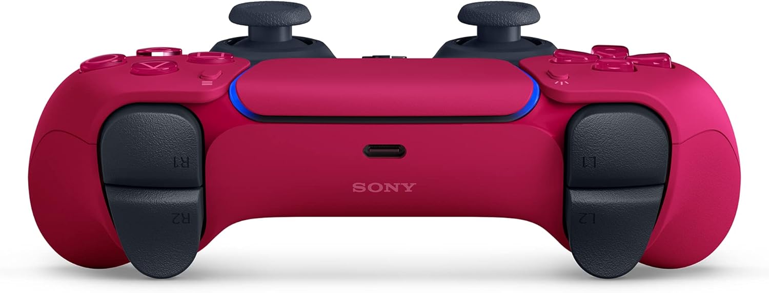 Close-up of DualSense PS5 touchpad and light bar Cosmic Red controller