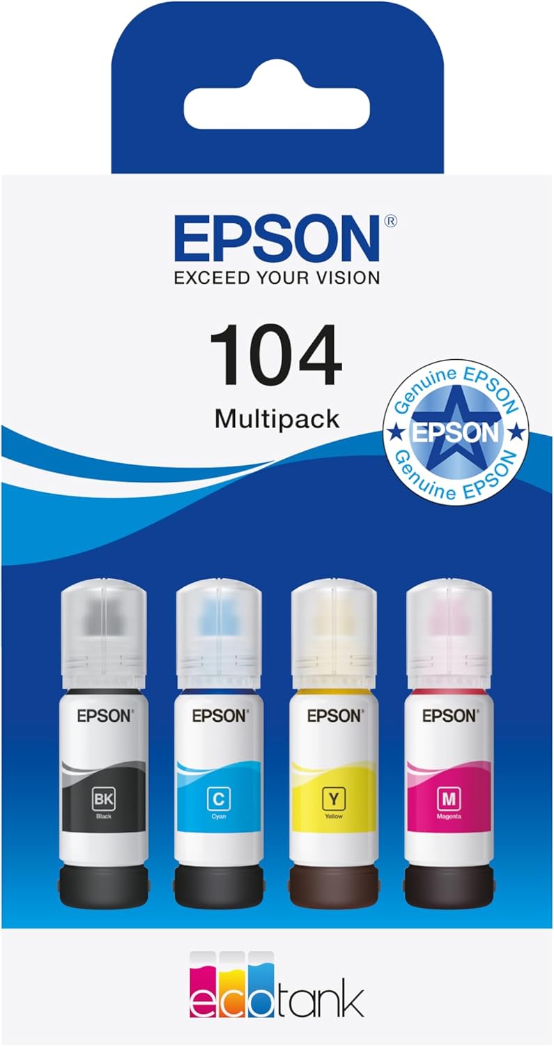 Epson 104 EcoTank Multipack – Genuine CMYK Ink Bottles C13T00P640