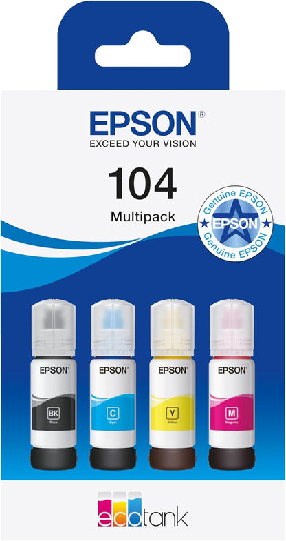 Epson 104 EcoTank Multipack – Genuine CMYK Ink Bottles C13T00P640