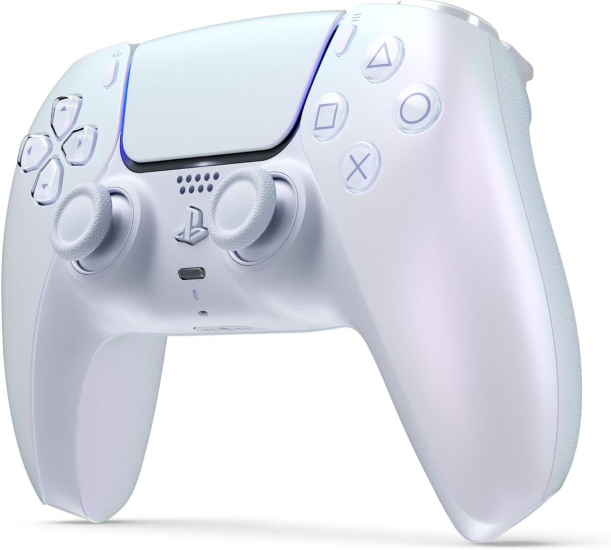 Gamer holding Sony DualSense Chroma Pearl PS5 wireless controller