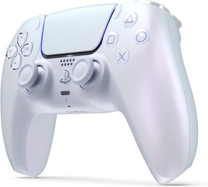 Gamer holding Sony DualSense Chroma Pearl PS5 wireless controller