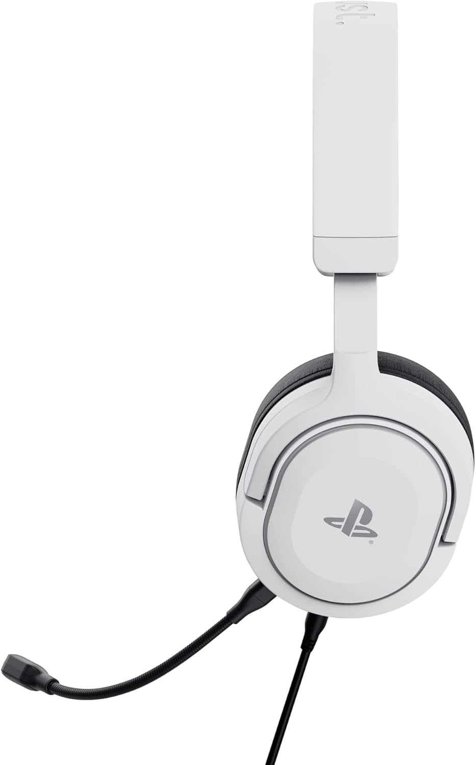 Gamer wearing Trust GXT 498W Forta white PS5 headset during gameplay