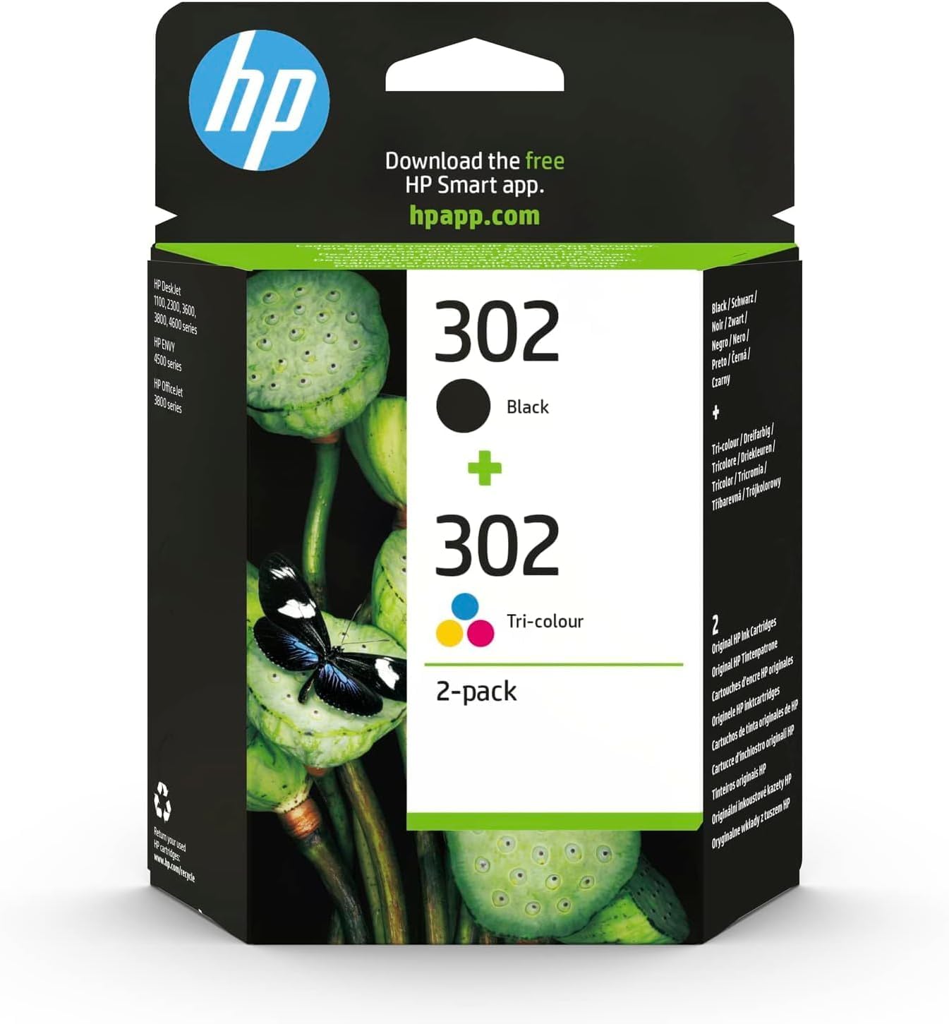 HP 302 Original Black and Tri-Colour ink cartridge 2-pack box front