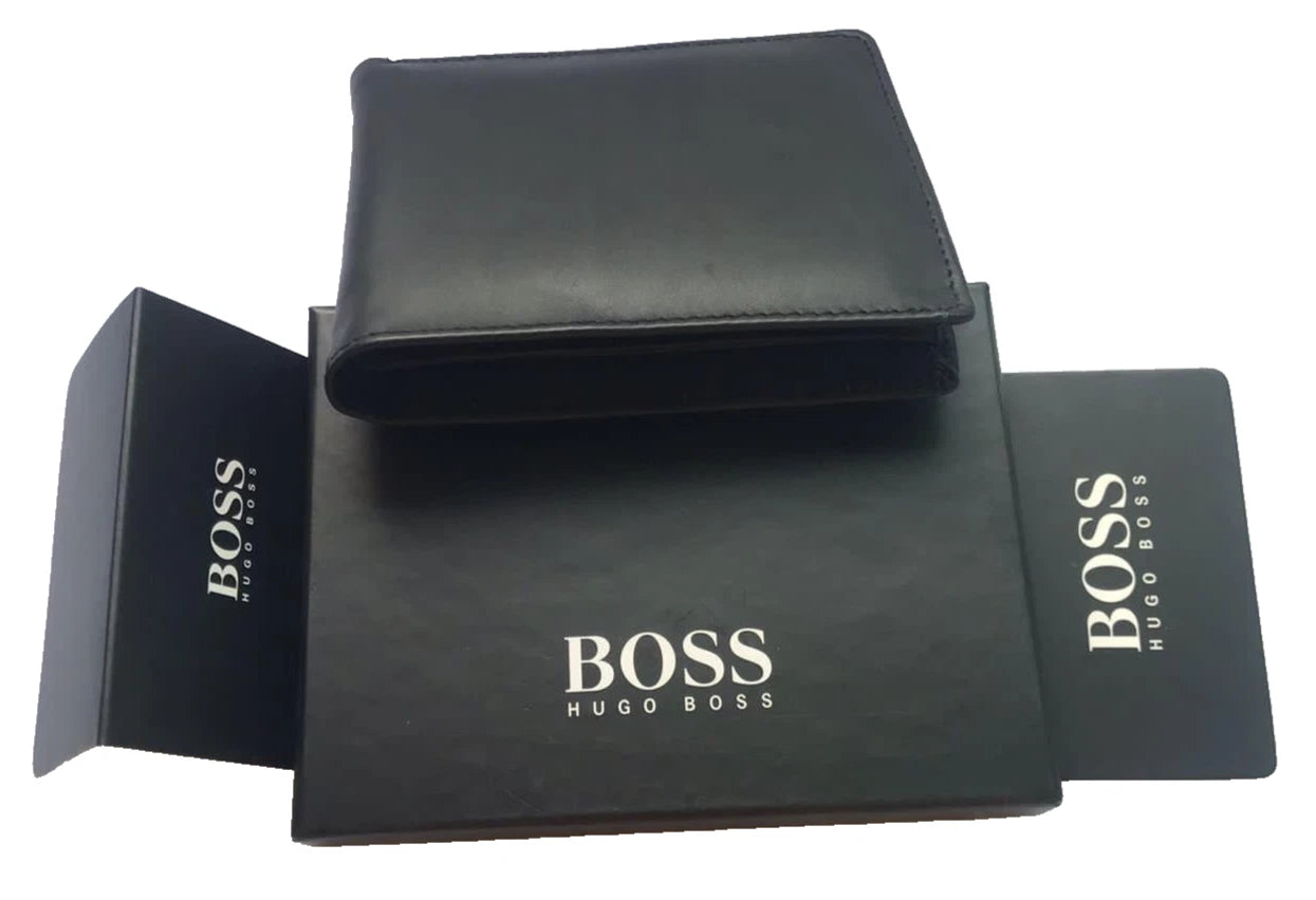 Hugo Boss black leather wallet presented in official branded gift box
