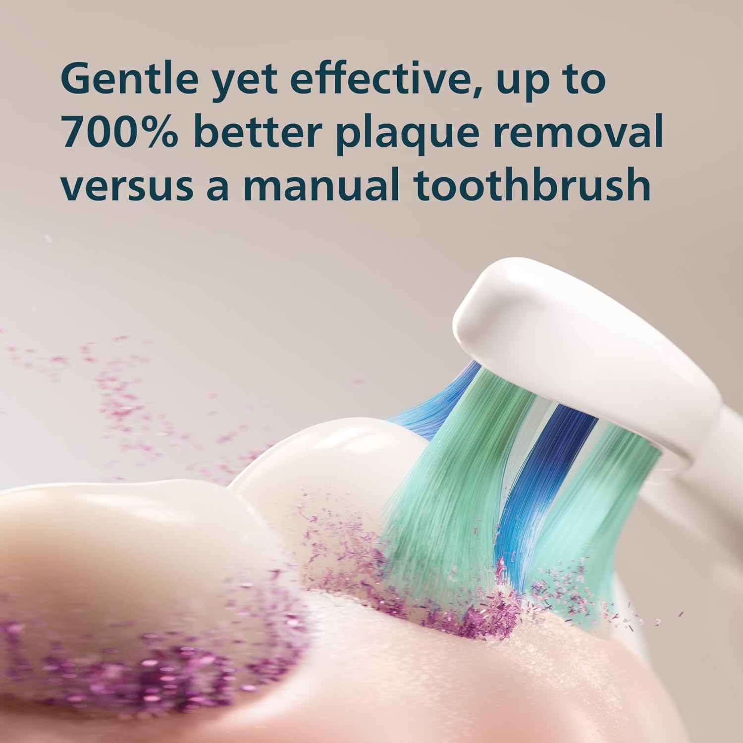 Person using Philips Sonicare 4100 white electric toothbrush for daily oral care