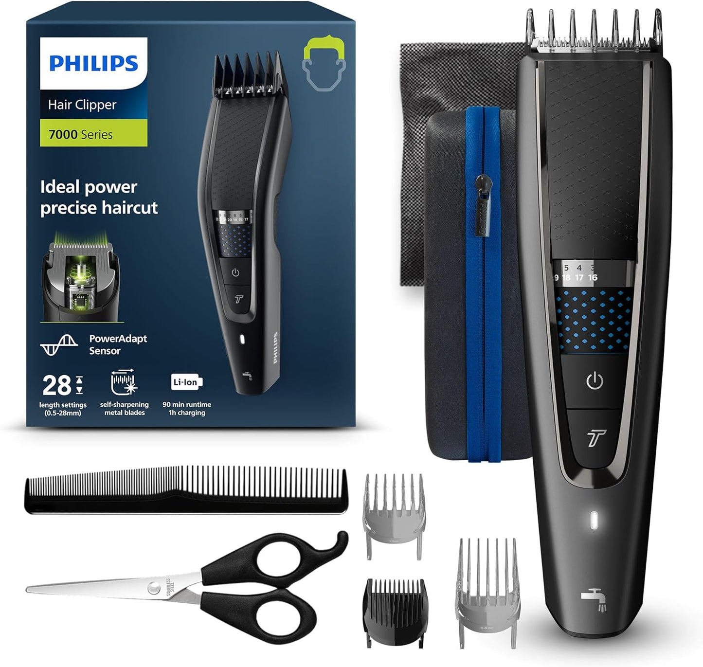 Philips HC5610/15 Series 5000 hair clipper with comb attachments front view