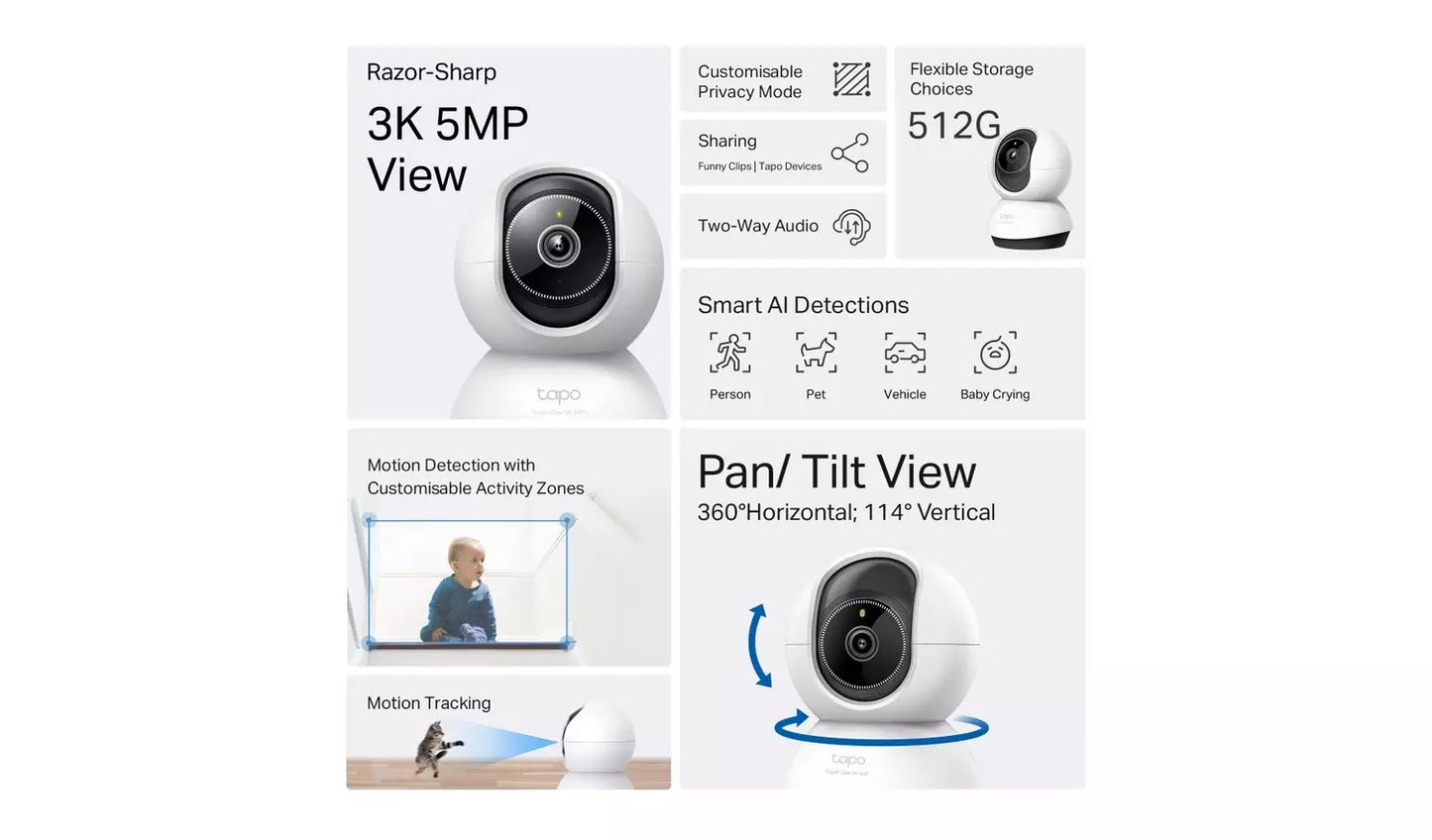 Tapo TC74 3K Pan/Tilt Indoor Security Camera with AI Detection
