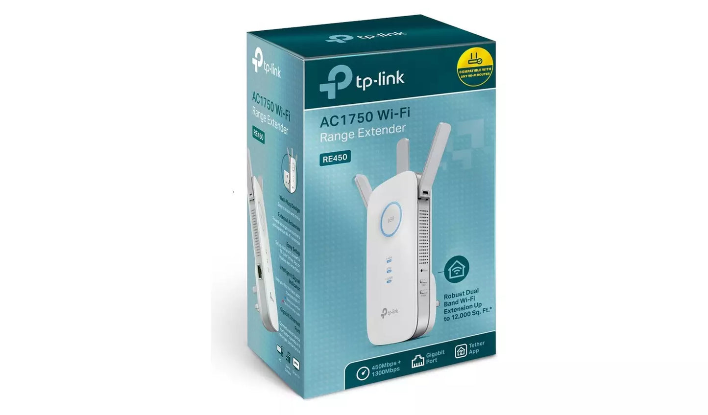 TP-Link RE450 AC1750 specifications 450Mbps 2.4GHz 1300Mbps 5GHz