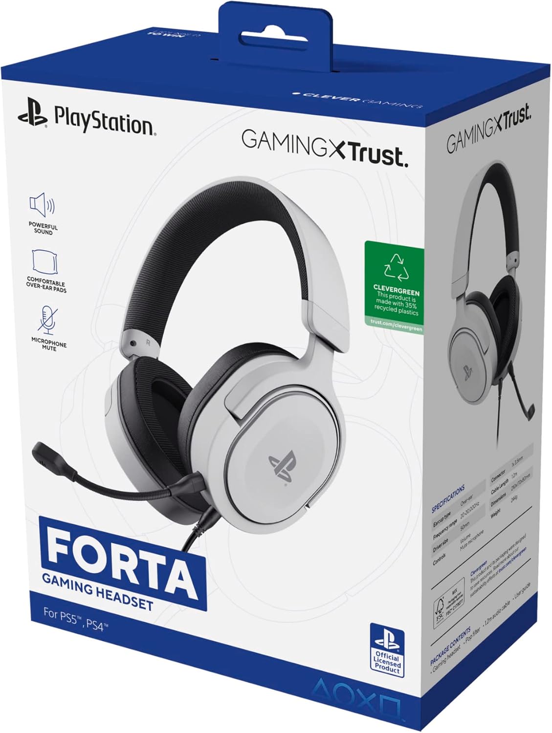 Trust GXT 498W Forta PS5 gaming headset retail packaging white