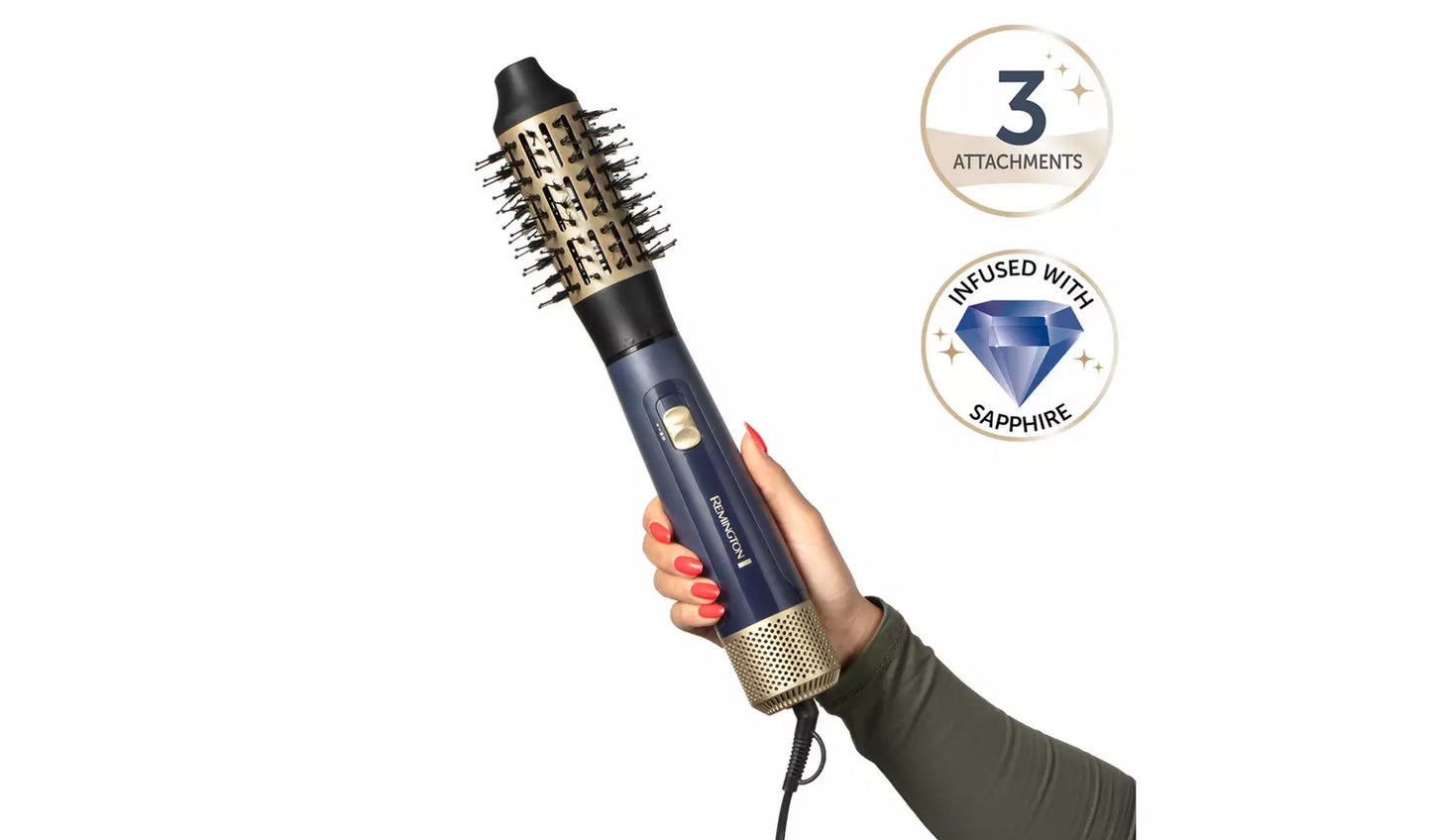 Woman using Remington Sapphire Luxe multi styler for salon blowout at home