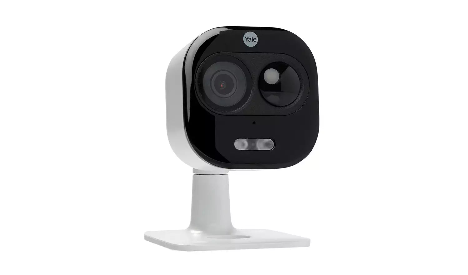 Yale All-in-One 1080p outdoor WiFi security camera white on stand
