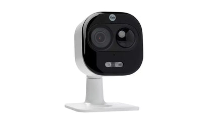 Yale All-in-One 1080p outdoor WiFi security camera white on stand