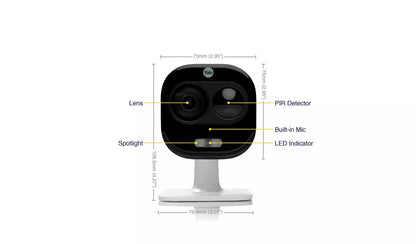 Yale outdoor camera lens PIR sensor and 160 lumen spotlight close-up