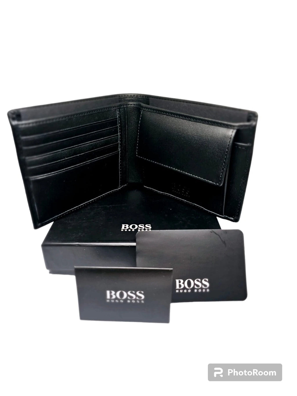 Hugo Boss Asolo Black Leather Bifold Wallet Credit Card Holder Mens Gift Box
