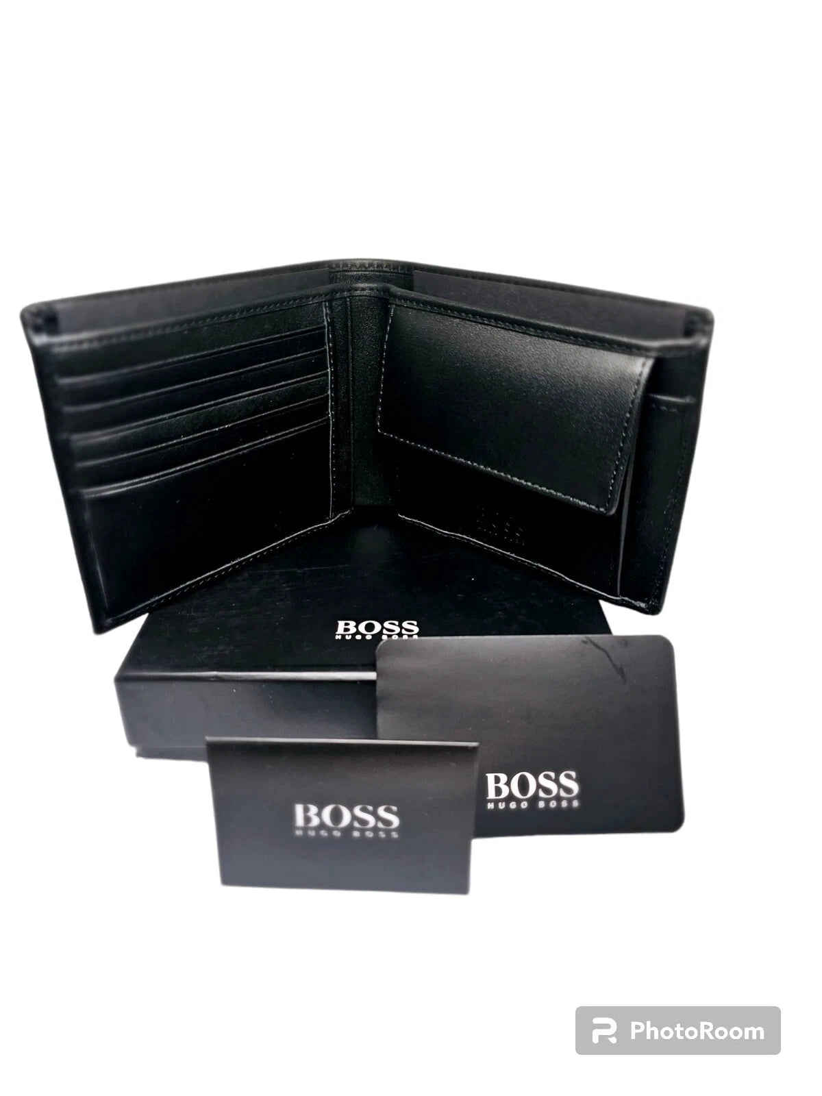 Hugo Boss Asolo Black Leather Bifold Wallet Credit Card Holder Mens Gift Box
